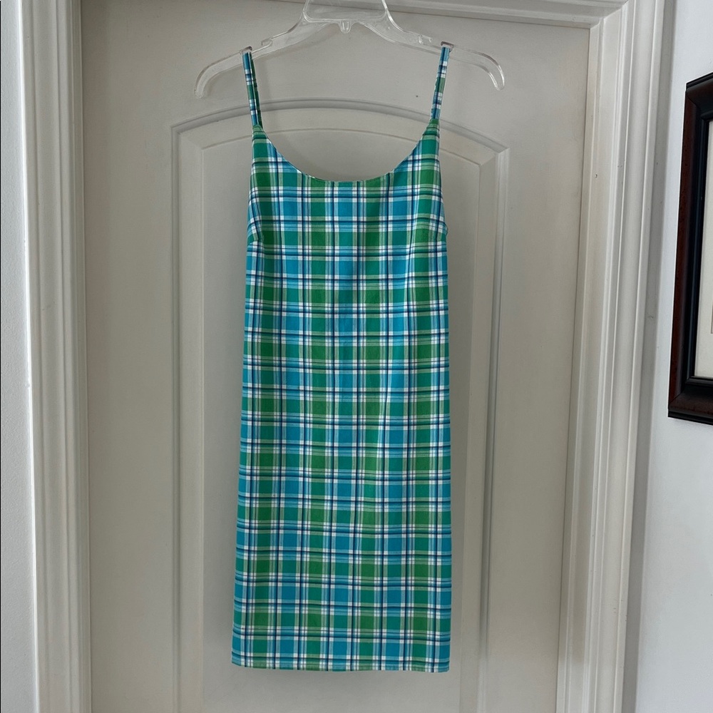 Green and Blue Plaid Spaghetti Strap Dress